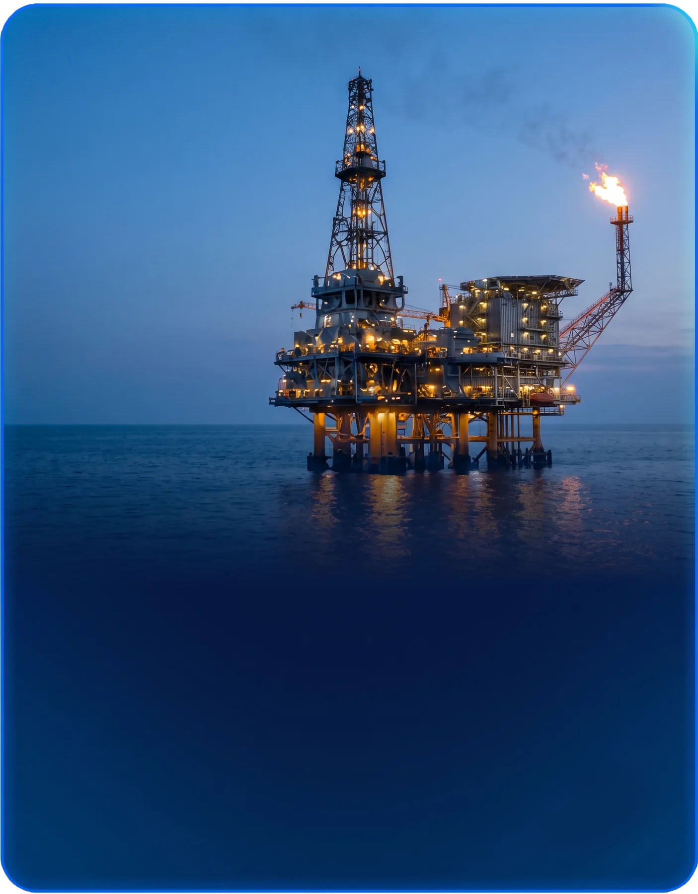Offshore oil and gas platform at dusk